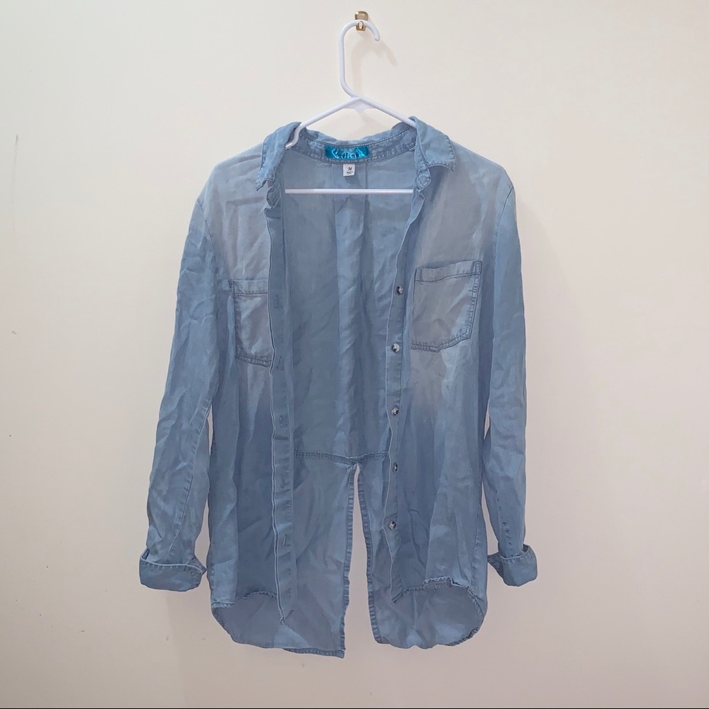 Francesca’s chambray button up shirt.